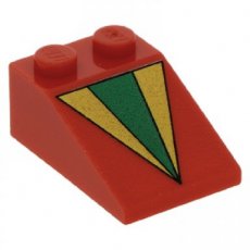 LEGO® 3298pb027 ROOD - M-20-F LEGO® 33 graden 3x2 dakpan met groene/gele driehoek  ROOD