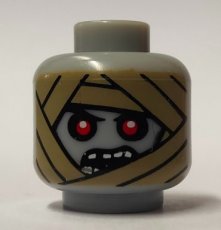 LEGO® Hoofd Dubbelzijdige met Gouden Doodsmasker / Mummieomslag met Rode Ogen en Open Mond LICHT GRIJS