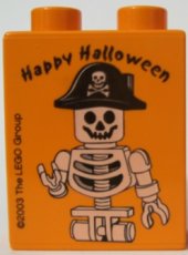 LEGO® Duplo, Brick 1 x 2 x 2 with Halloween 2003 Brick or Treat / Happy Halloween Pattern (LEGOLAND Logo) 4066pb149
