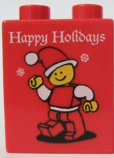 LEGO® Duplo, Brick 1 x 2 x 2 with Happy Holidays 2003 Pattern 4066pb151 (gebruikt)