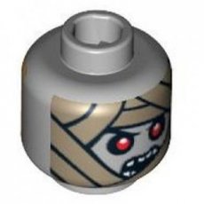 LEGO® 4613588 L GRIJS2 - KO-4-Z3 LEGO® hoofd dubbelzijdige met gouden doodsmasker / mummieomslag met rode ogen en open mond LICHT GRIJS