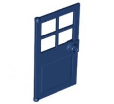 LEGO® deur, 1x4x6 met 4 raampjes, deurknop voor in frame  D BLAUW